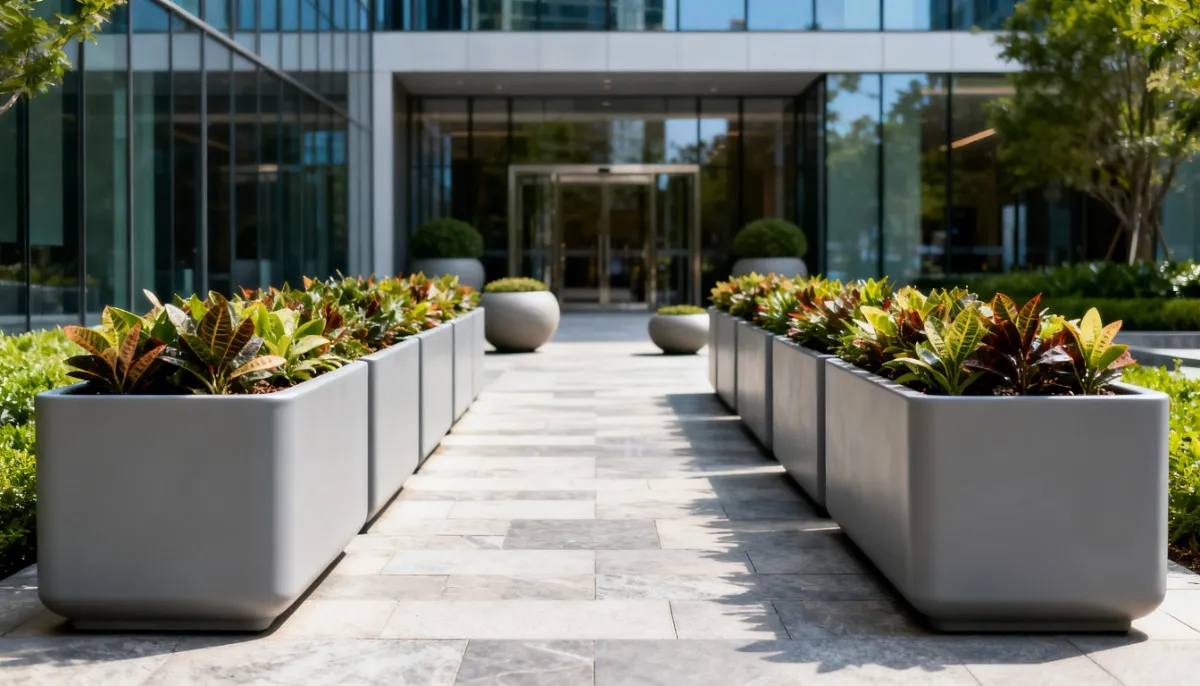 Why are FRP rectangular planters better for big layouts than the round ones?